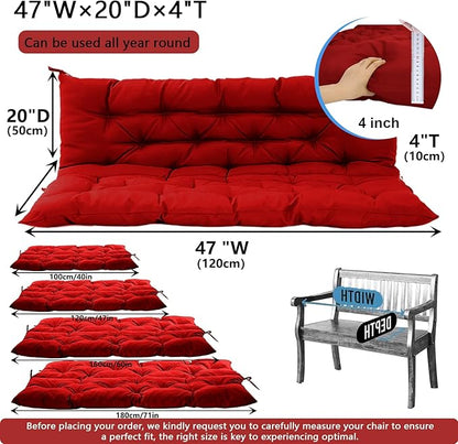Outdoor Swing Cushions 3 Seater Waterproof, Replacement Bench Cushions for Outdoor Patio Furniture with Backrest, Porch Swing Cushion with Ties for Lawn and Garden (Red, 40x47in)