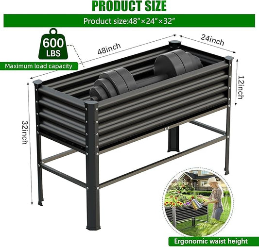 Doniks Raised Garden Bed with Legs, 48×24×32in Large Metal Elevated Raised Planter Box,600lb Capacity with Drainage Holes for Vegetables Lawn Green Flowers, Fruits, Terrace