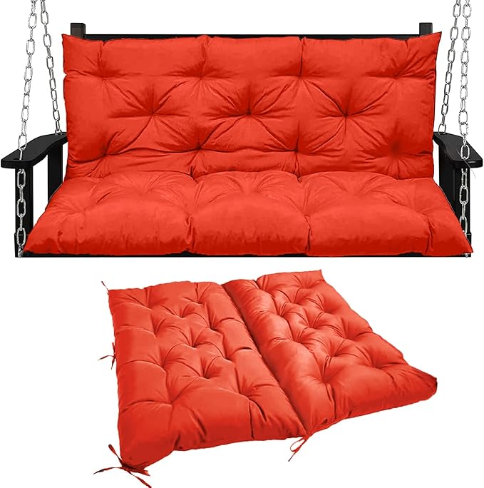 Swing Replacement Seat Cushions, 2-3 Seater Bench Cushions for Outdoor Furnitur with Backrest, Garden Recliner Seat Cushions Waterproof Sofa Pads (Orange, 60x40in)