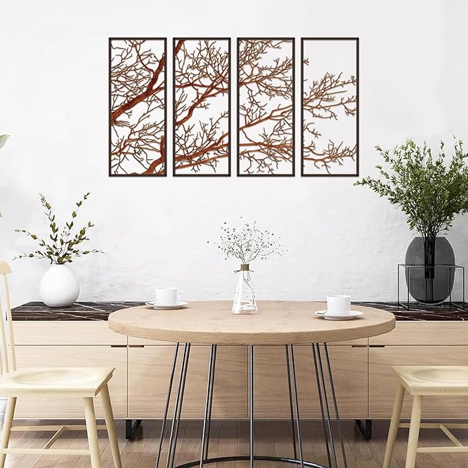 ESTART 4 Pieces Tree of Life Metal Wall Decor, Black Tree Branch Metal Wall Art, Tree Sign Wall Hangings for Home Garden Office Living Room Indoor Outdoor (Colorful, Small)