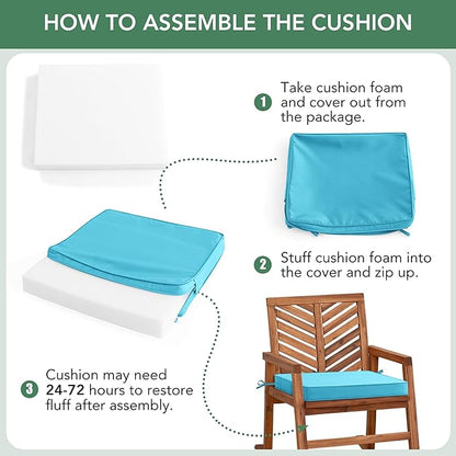 Outdoor Chair Cushions Set of 4: Waterproof & Fade Resistant Deep Seat Cushion for Patio Furniture - 24 x 24 x 3 Inch Chair Pads with Ties and Hidden Zipper - Patio Chair Cushion Replacement, Teal
