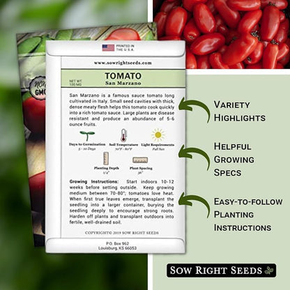 Sow Right Seeds - San Marzano Tomato Seeds for Planting - Non-GMO Heirloom Packet with Instructions to Plant a Home Vegetable Garden - Italian Classic Red Variety - Great for Sauce and Canning (1)