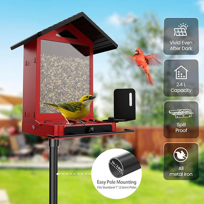 All-Metal Bird Feeder, Wall & Pole Mountable, 2.4L Large Capacity, Heavy-Duty Chew-Proof & Weather-Resistant Design, Easy to Clean & Fill, Attracts Wild Birds for Backyard & Garden