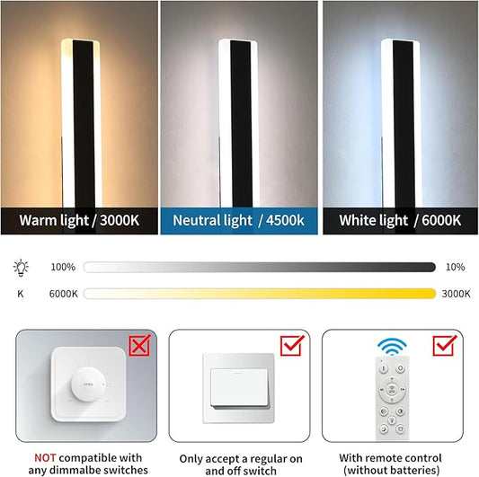 2 Pack 31.4inch Modern Outdoor LED Wall Sconce, Dimmable 3000K-6000K with Remote Control, IP65 Waterproof Black Aluminium Long Exterior Wall Light Fixture for Porch, Patio, Garage, Yard