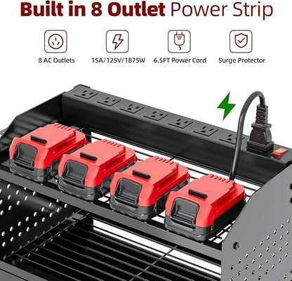 Power Tool Organizer Wall Mount Heavy Duty 130 lbs, 4 Layers Storage Rack with 6 Drill Holders & Battery Storage, Cordless Tool Organizer for Garage, Workshop & Tool Room