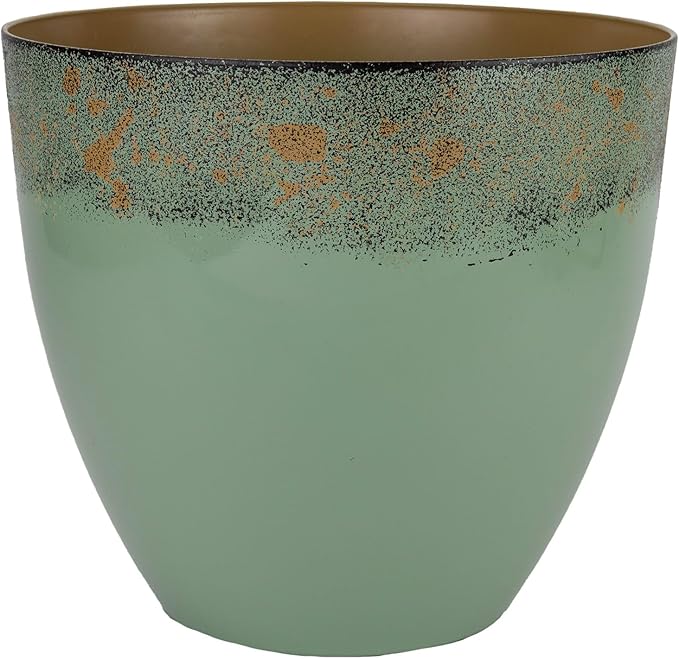 The HC Companies 11.5 Inch Seabrook Decorative Round Planter - Lightweight Premium Resin Plant Pot with a Ceramic Look for Indoor Outdoor Use, Seafoam