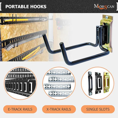 4 Pack E Track Double J Hooks, Heavy Duty Black Large Steel Shovel/Tool Hanger for Store Long Handled Tools, E Track Tie Down Accessories for Trailers, Trucks, Garden Tools Organizers Storage