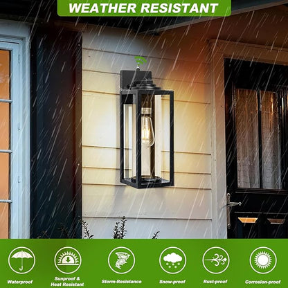 20inch Dusk to Dawn Outdoor Wall Light Fixtures - 2 Packs Large Exterior Waterproof Lighting, Modern Porch Sconces Wall Mounted Lighting, Industrial Black Outside Lantern for Front Door
