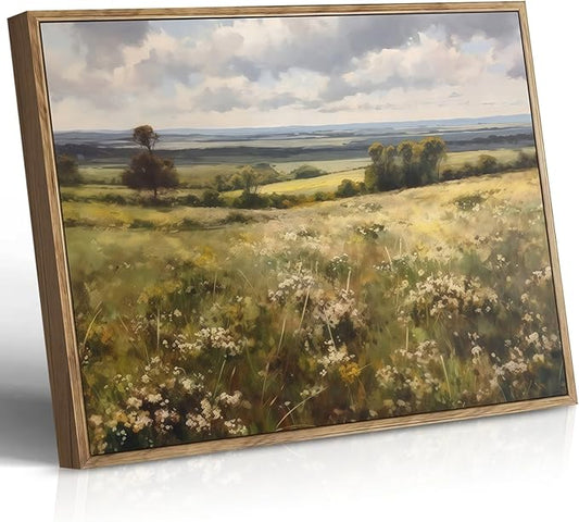 Vintage Canvas Wall Art Hills Wall Decor Landscape Countryside Wilderness Painting Rustic Picture Modern Farmhouse Print Nature Scenery Prints Living Room Bedroom Bathroom 12x16 Inch Framed