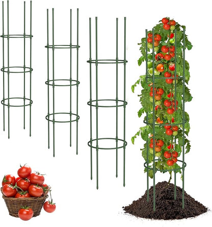 4 Pack Tomato Cages for Garden, 49" Tall Adjustable Heavy Duty Rust Resistant Tomato Trellis, with Upgraded Coupler for Raised Beds & Pots, Plant Stakes and Supports for Climbing Vegetables, Flowers