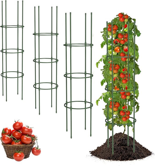 4 Pack Tomato Cages for Garden, 49" Tall Adjustable Heavy Duty Rust Resistant Tomato Trellis, with Upgraded Coupler for Raised Beds & Pots, Plant Stakes and Supports for Climbing Vegetables, Flowers