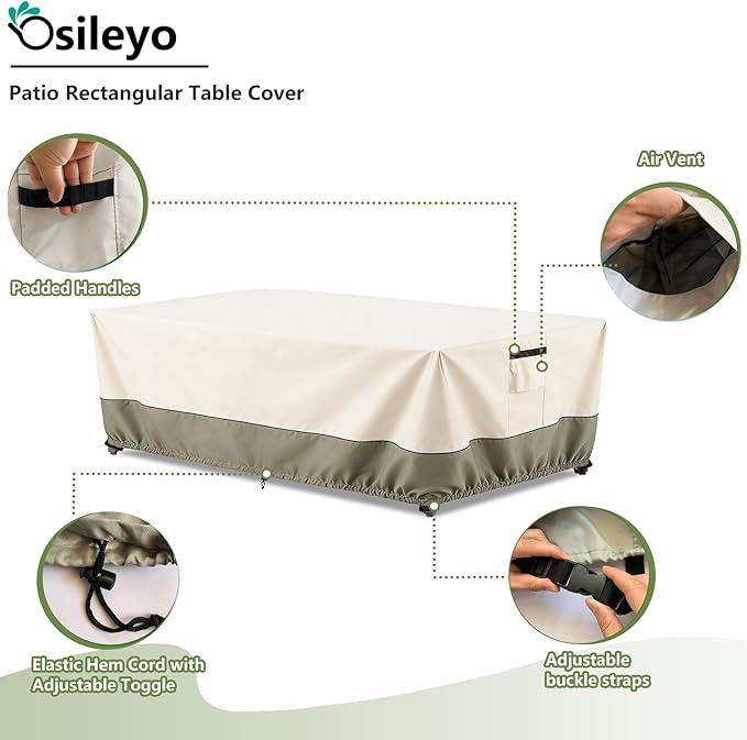84 Inch Rectangular/Oval Patio Table Cover,Heavy Duty Waterproof Outdoor Dining Table Cover, Patio Furniture Covers, Beige