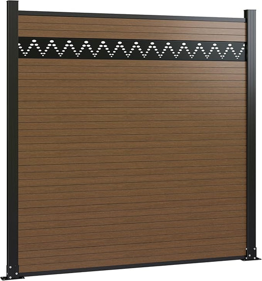 6 Feet×6 Feet Privacy Fence, Outdoor Wood Plastic Composite Fence Panel, Waterproof Security Barriers Fencing, WPC (Brown, Arched (1 Panel - 2 Post))
