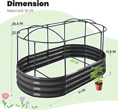 KING BIRD Raised Garden Bed with Cover Galvanized Oval Planter Garden Box Outdoor for Gardening, Vegetables, Flowers 71x36x12 in, White