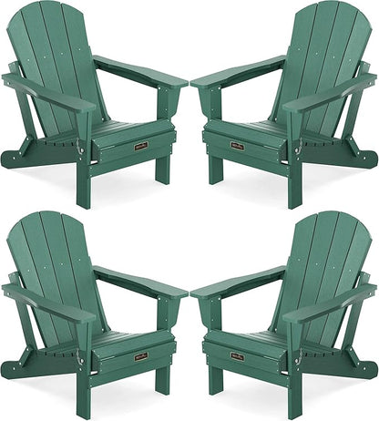 SERWALL Foldable Adirondack Chair Set of 4 for Patio Garden Outdoors Fire Pit Chairs-Green