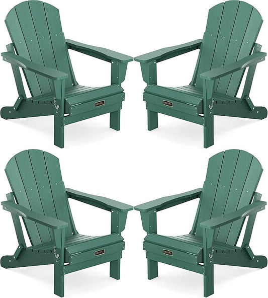 SERWALL Foldable Adirondack Chair Set of 4 for Patio Garden Outdoors Fire Pit Chairs-Green