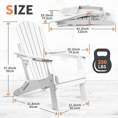 FUNBERRY Folding Adirondack Chair, All Weather HDPE Fire Pit Chairs with Cup Holder for Outdoor
