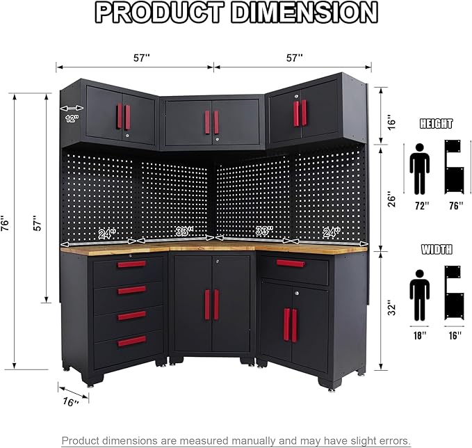 Red Garage Cabinet Storage System 10-Pcs Corner Workshop Set Garage Cabinet and Storage System for Tool Organization