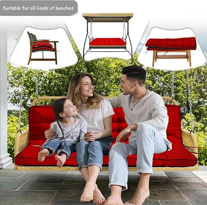 Porch Swing Cushion Three Seat, Waterproof Swing Cushions Replacement with Backrest, Outdoor Garden Furniture Patio 4" Thickened Cushions with Ties (Red, 40 x 55in)