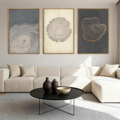 Anyzal Neutral Abstract Tree Ring Wall Art Black Beige Gray Wood Stump Wall Decor Modern Minimalist Tree Spiral Art Prints for Living Room Bedroom Dining Room 16x24 Inch 3 Pieces