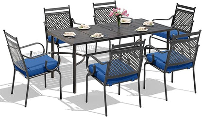 MELLCOM Patio Dining Chairs Set of 2, Heavy Duty Outdoor Dining Chairs with Armrests and Cushions, Iron Metal Patio Chairs for Outside, Garden Lawn & Porch, Backyard, Blue