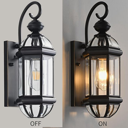 Milaii Outdoor Light Fixture 17" Copper Exterior Wall Lights Black Lantern Porch Light IP65 Waterproof Outdoor Wall Light for House Patio Garage Entryway