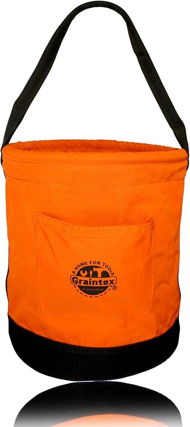 Graintex Canvas Utility Bucket 12"x15", Round Tool Bucket, Reinforced Base & Carry Handle, Ripstop Canvas, Multi-Purpose Bag for Jobsite, Gardening, Home Use, Ideal for Tool Storage Solutions