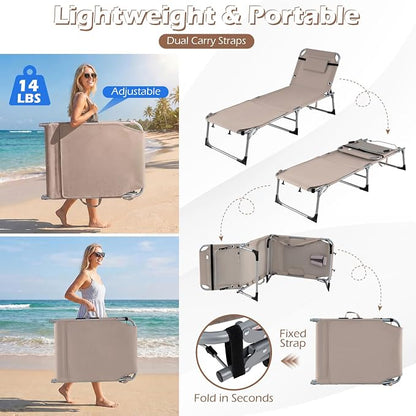 GYMAX Tanning Chair, 3 in 1 Sun Bathing Lounge Chairs with Face/Arm Holes & Side Pocket, Portable Lightweight Face Down Layout Tanning Chair for Outside, Beach, Backyard, Poolside (2, Sand)