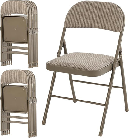 DUMOS 12 Pack Folding Chairs with Padded Cushion and Back - Fabric Stackable Portable Dining Chairs Set, for Home and Office, Conference, Wedding, Party, Patio, Garden, for Indoor Outdoor, Khaki