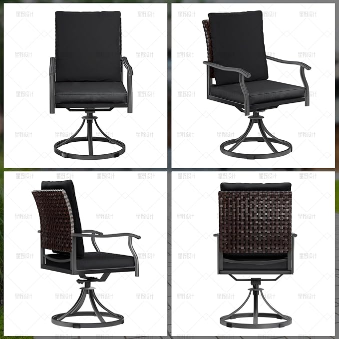 LEVELEVE 5 Piece Outdoor Patio Dining Set with 4 Swivel Dining Chairs & 1 Large Round Dining Table,Bistro Furniture Set for Lawn, Garden, Deck, Backyard and Porch