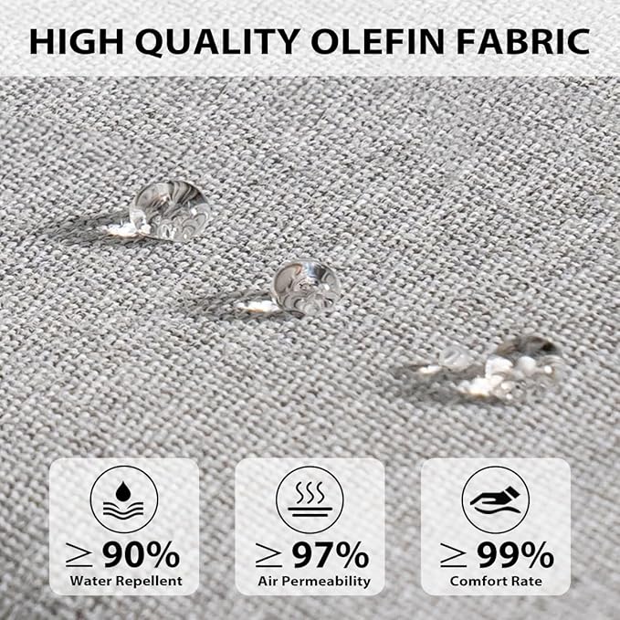 Sundale Outdoor Olefin Deep Seat Cushion Set of 2, Patio Chair Cushion and Pillow, Water-Resistant Sectional Sofa Pad with Straps Light Gray, 23 x 26 x 4 Inches