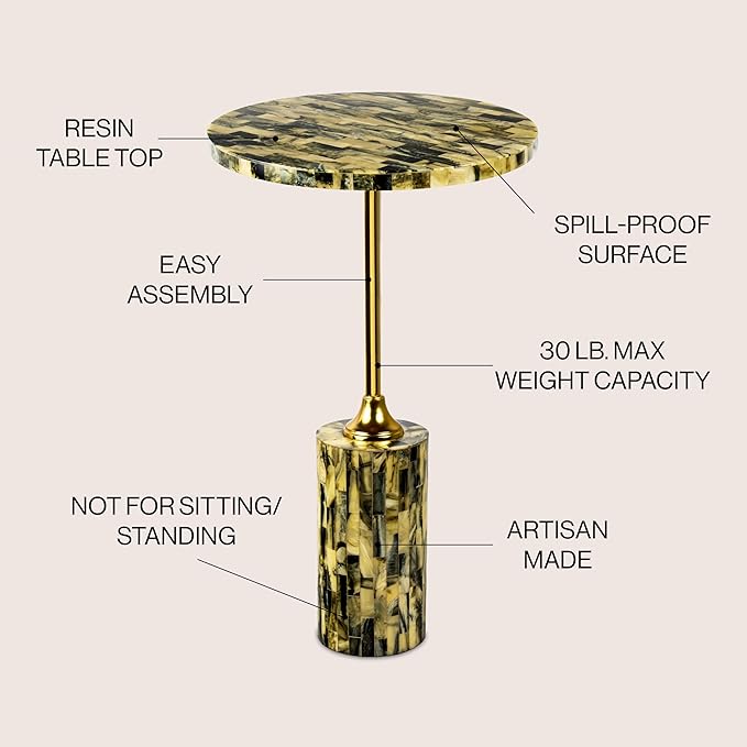 JONATHAN Y END1001A Hedda 23.5" Contemporary Glam Metal/Resin Faux Stone Round End Table, Yellow/Black Drink Table for Living Room, Bedroom, Office, Bathroom