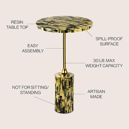 JONATHAN Y END1001A Hedda 23.5" Contemporary Glam Metal/Resin Faux Stone Round End Table, Yellow/Black Drink Table for Living Room, Bedroom, Office, Bathroom