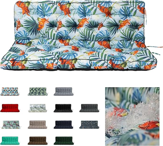 Swing Replacement Cushions with Backrest, 2 or 3 Seater Waterproof Non-Slip Overstuffed Swing Pad, Indoor/Outdoor Bench Cushion for Porch Chair Swings Garden Furniture (Summer, 40 * 55 in)