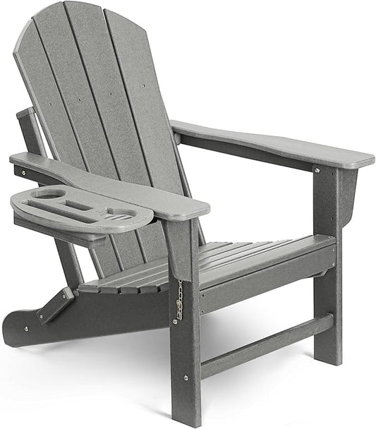 Adirondack Chair, HDPE Folding Adirondack Chair with Multifunctional Cup Holder, Weather Resistant Fire Pit Chair for porches, patios, patios, poolsides, Decks.