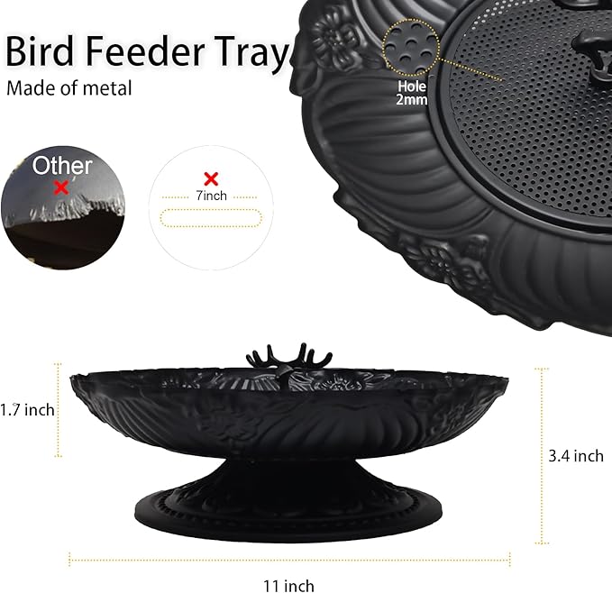 Ground Bird Feeder for Outdoors,11 Inches Metal Platform Bird Feeders Tray for the Garden/Backyard(1pack)