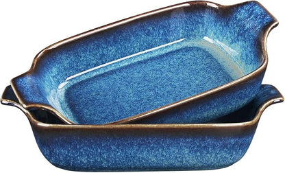 Ceramics Au Gratin baking Dishes Set of 2, Baking Tray Bake ware, 12.3 oz Ramekins, for Pie Pan, Appetizer, Tart, Dessert, Quiche, Oven Small dish, individual dishes, Rectangular 9 Inch