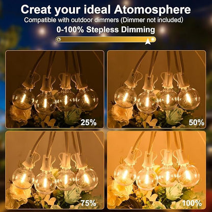 Vocevos 100FT 2Pack Outdoor String Lights LED Outside Waterproof Patio Lights Backyard Heavy-Duty Shatterproof Plastic G40 Bulbs Connectable Globe Light Decor Yard Café Exterior White Wire