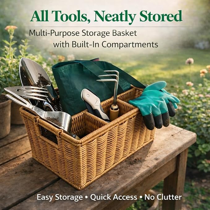 All-in-One Garden Tool Set with Basket, Stainless Steel Garden Tools with Wooden Handles, Garden Apron/Garden Waste Bags/Gardening Gloves Gardening Gift Set