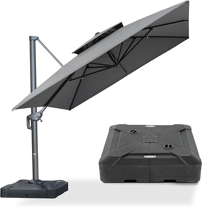 PURPLE LEAF Cantilever Patio Umbrella Outdoor Aluminum Offset Square Umbrella Windproof Heavy Duty Hanging Outside Umbrella for Deck Pool Garden