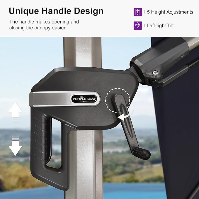 PURPLE LEAF 9' X 12' Left-right Tilting Patio Umbrella with Base Outdoor Swivel Cantilever Offset Aluminum Umbrella with Champagne Frame and 360-degree Rotation for Garden Deck Pool, Navy Blue
