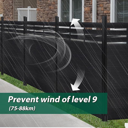 6×6Ft Outdoor Privacy Fence Panel, Decorative Garden Fence Panels, Windproof Wood Plastic Composite Fence for Outside, Yard Backyard and Swimming Pool （Black, 2 Post）