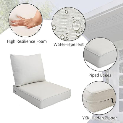 COZYVIDA Outdoor/Indoor 24x27.5 inch Deep Seat Patio Cushions Set of 2 Resilient Foam Filling Water Repellent Stain-Resistant UV Resistant Weather Resistant Patio Cushions Almond