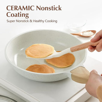 SENSARTE Nonstick Ceramic Frying Pan Skillet with Lid, 10 Inch Omelet Pan, Healthy Non Toxic Chef Pan, Induction Compatible Egg Pan with Heat Resistant Handle, Free of Intentionally Added PFAS/PTFE