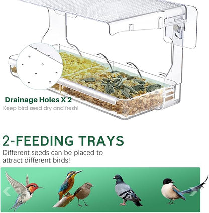 SUNALLY Window Bird Feeder for Outdoors, Clear Birds Feeders Window Mounted with Self-Adhesive Hooks, Outside Wild Bird Watching for Hummingbird,Finch in Garden, Yard, Elderly Kids Viewing