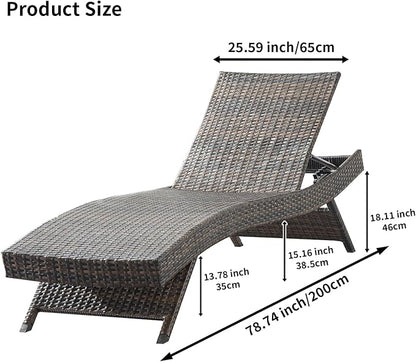Outdoor Patio 4 Adjustable Backrest Chaise Lounger and 2 Side End Tables, 6 Piece Lounge Chair Patio Pool Outside Rattan Reclining Lounge Chairs with Coffee Table
