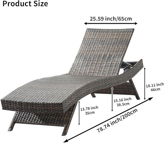 PE Rattan Adjustable Backrest Chaise Lounge Set 2 with 1 Side Table, Outdoor Pool Recliner Patio Chairs Lounge Chair Set 2 with 1 Coffee Table for Outside Beach Poolside Sunbathing
