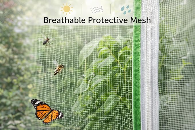 Mesh Plant Protection Cage - Pop Up Garden Net Enclosure with Zipper Door - Breathable Plant Cover Tent for Vegetables, Flowers, Herbs and Potted Plants - 24 x 24 x 36 Inch