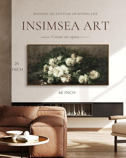 InSimSea Extra Large Framed Vintage Wall Art, Living Room Country Farmhouse Decor, Flowers Landscape Paintings, Canvas Prints, Retro Floral Long Pictures for Bedroom Above of Bed,24x48inch