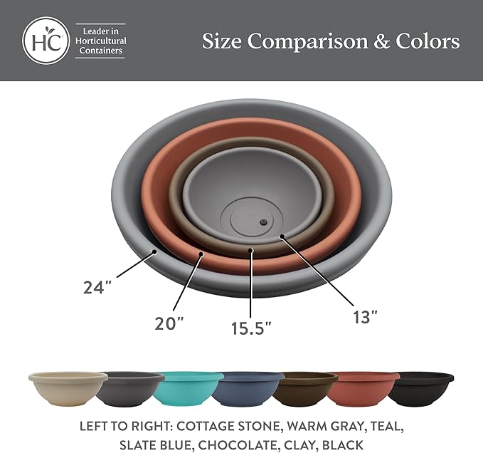 The HC Companies Shallow Planter with Drainage - Contemporary Garden Bowl Planter for Flowers, Herbs & More - Round Succulent Planter Pot for Indoors and Outdoors (15.5" Teal, Pack of 1)